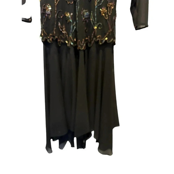 Vintage‎ Black Floral Beaded V-Neck Long Sleeve Evening Dress Size 12 - Picture 9 of 9